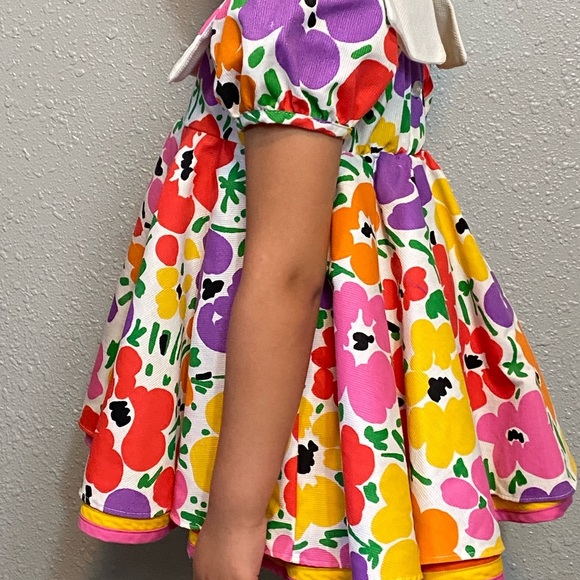 VNTG Isabella Floral Red and Purple  Sundress with Puff Cap Sleeves & Bib Collar - Picture 11 of 12